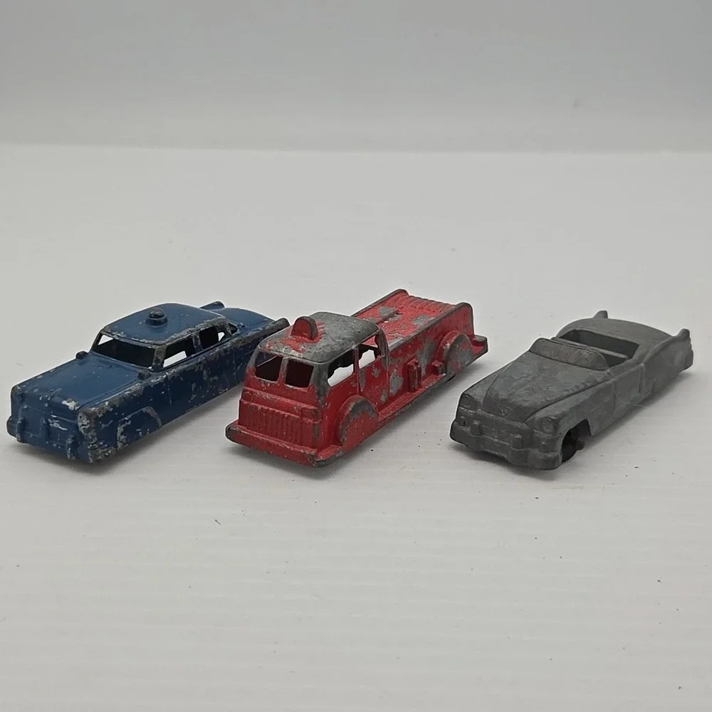 Vintage 1950's Tootsie Toy Red Fire Patrol Truck,‎ Police Car, And Other